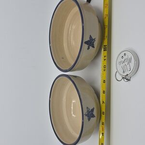 Two Marshall Pottery Glazed Clay Pottery Pet Bowls Vintage + Key Chain